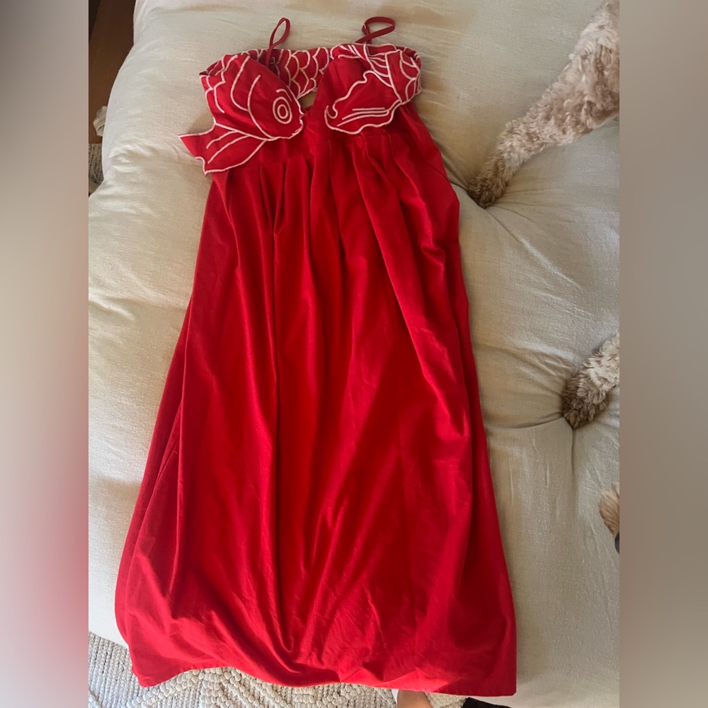 FARM Rio Red Midi Dress with Floral Details
